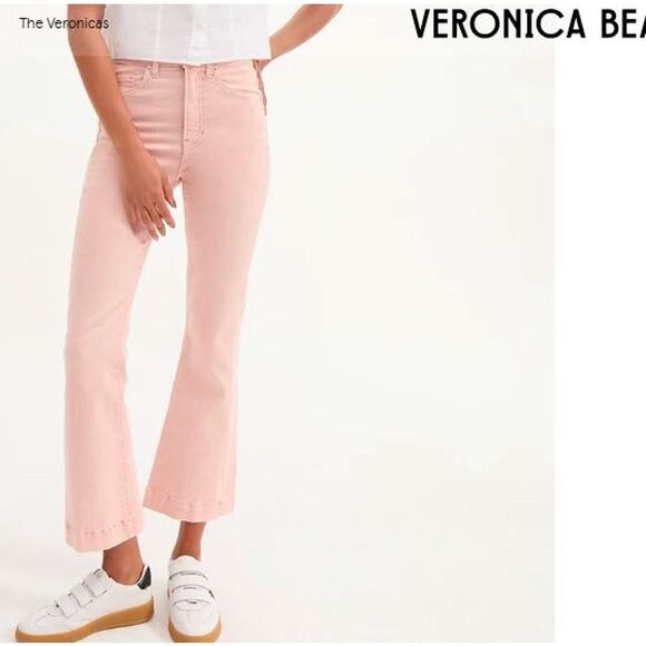NWT 298 Veronica Beard Army Dylan Pant with Patch Front Jeans Pink Sz 26